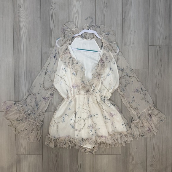 Zimmermann Pants - ZIMMERMANN Paradiso Ruffled Floral-print Silk Romper In Cream Floral